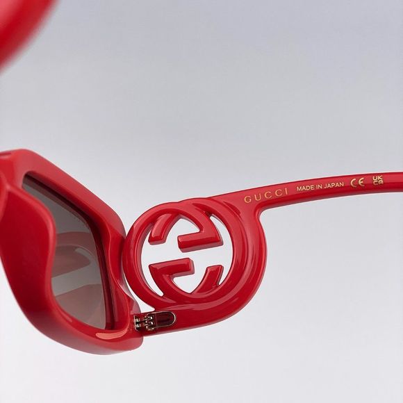 Gucci GG1325S 005 Sunglasses Red Brown Gradient Rectangle Women - Picture 13 of 16